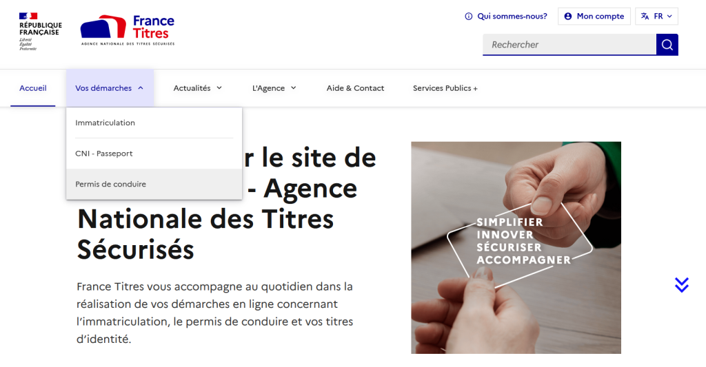 ANTS - onglet Permis de conduire