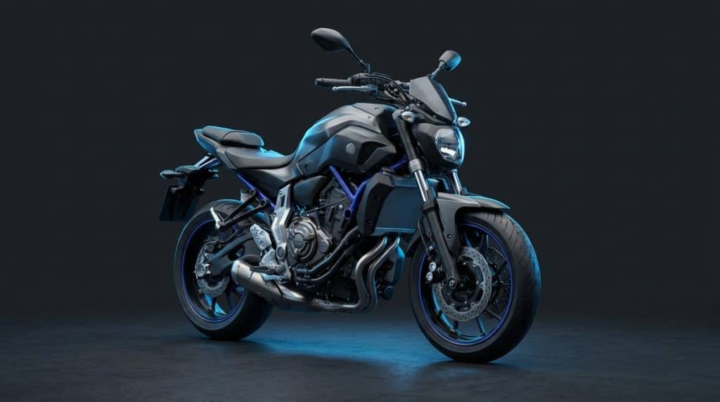 Illustration d'un roadster sport naked A2 aux couleurs Jeune Motard (visuel generique)