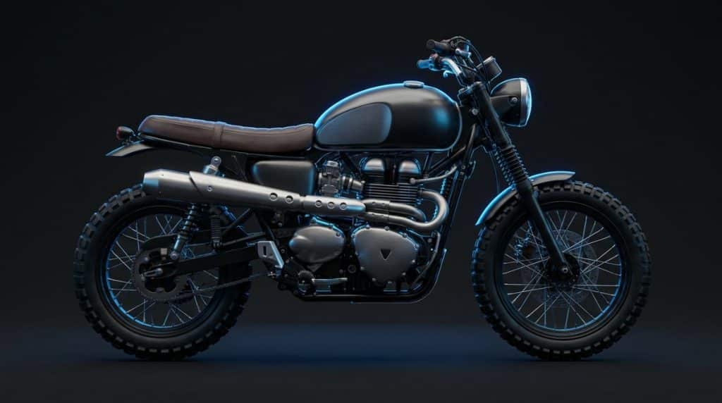 Illustration d'un scrambler neo-retro A2 aux couleurs Jeune Motard (visuel generique)