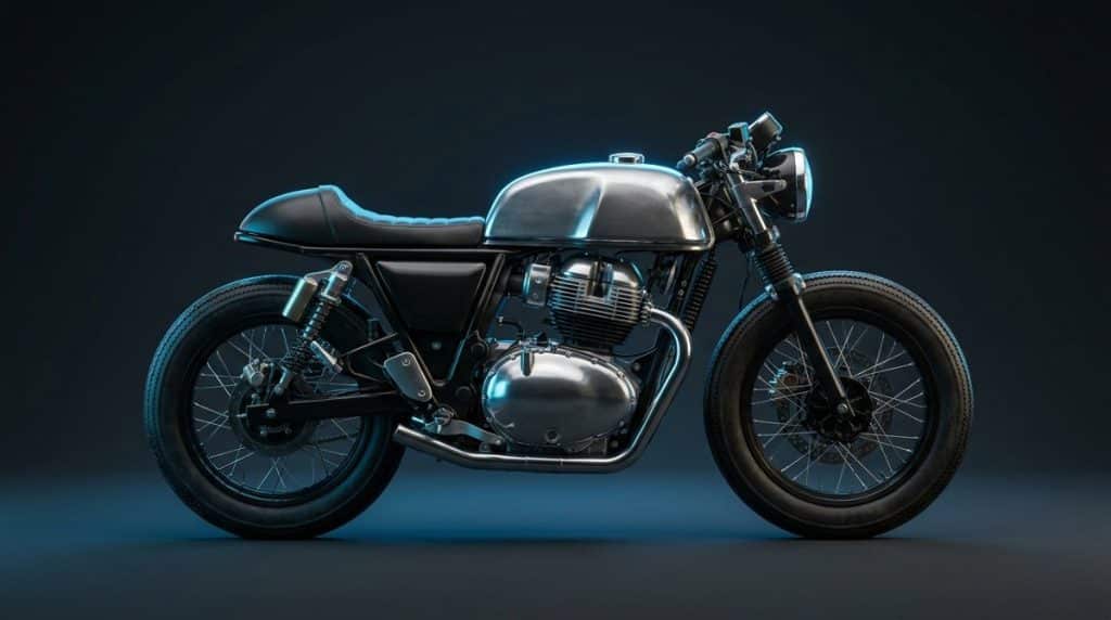 Illustration d'un cafe racer neo-retro A2 aux couleurs Jeune Motard (visuel generique)
